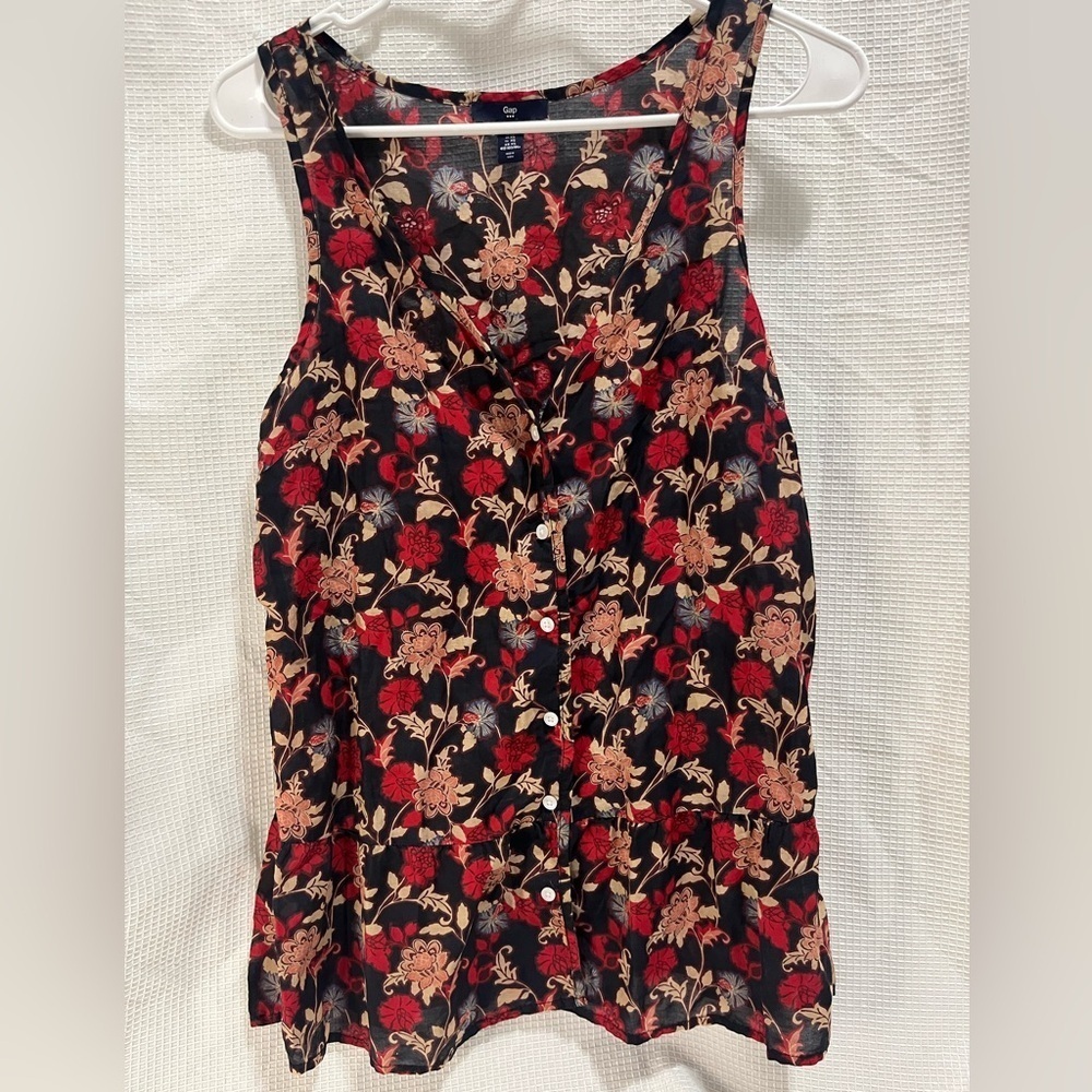 GAP Women’s Floral Sheer Button Up Tank Sz XS